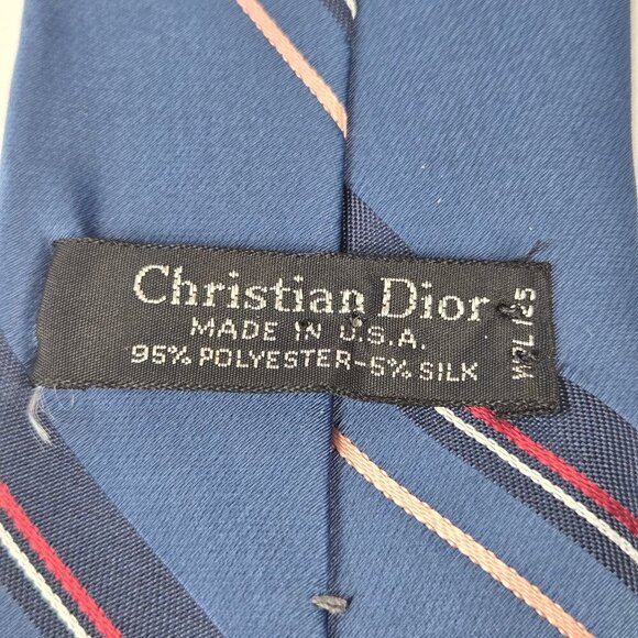 Christian Dior Men's Tie Silk Blend Blue with Multicolor Diagonal Stripes Office - Picture 6 of 7